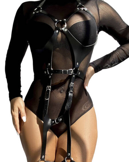 SUBBLIME - FULL BODY HARNESS WITH LEATHER BUCKLES BLACK ONE SIZE