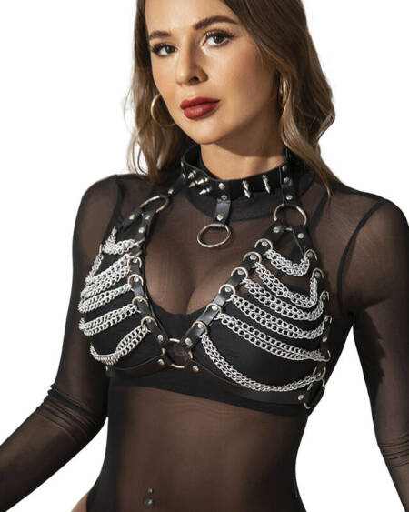 SUBBLIME - HARNESS BRA AND NECKLACE WITH CHAINS ONE SIZE