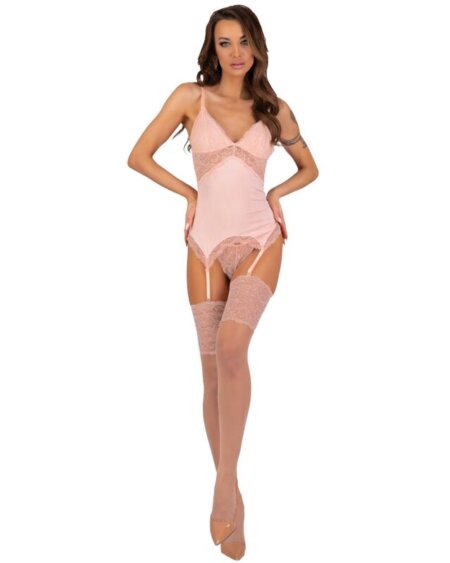 LIVCO CORSETTI FASHION - PERSINNE PEACH SET CORSET + PANTY + STOCKINGS