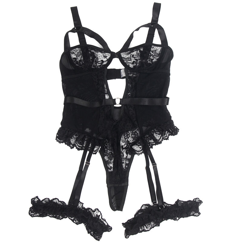 SUBBLIME - TEDDY WITH GARTER WITH LACE DETAIL AND STRIPS BLACK S/M - Image 4