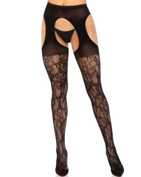 LEG AVENUE - LACE GARTER STOCKINGS BLACK