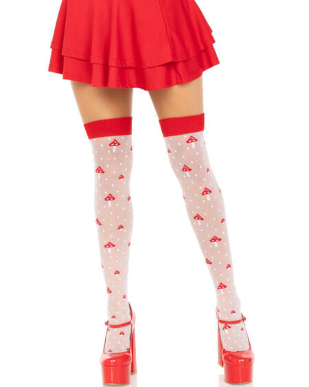 LEG AVENUE - MUSHROOM HIGH SOCKS RED/WHITE