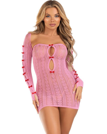 LEG AVENUE - DRESS HEART  BOWS PINK ONE SIZE