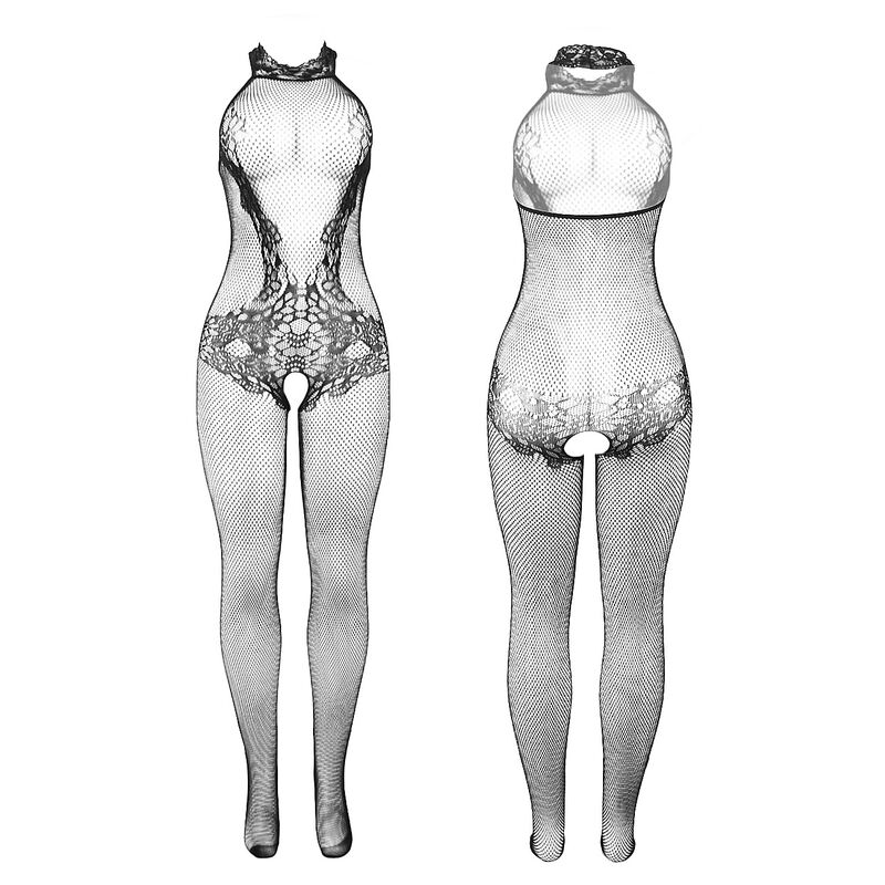 SUBBLIME - 951801 FISHNET AND LACE CROTCHLESS BODYSTOCKING WITH HIGH NECK BLACK ONE SIZE - Image 4
