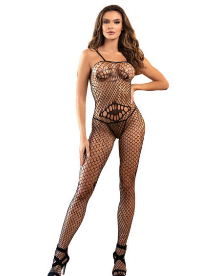 SUBBLIME - 952112 FISHNET BODYSTOCKING WITH DETAILS ON THE CHEST AND BELLY BLACK ONE SIZE
