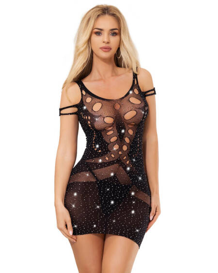 SUBBLIME - 952198 FISHNET DRESS WITH BRILLIANT DIAMONDS BLACK ONE SIZE