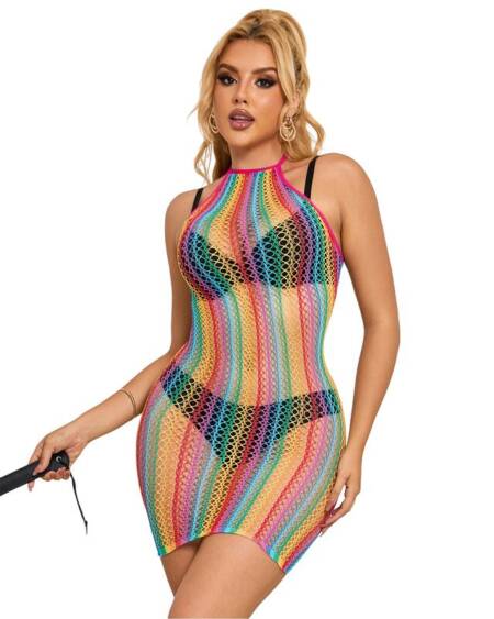 SUBBLIME - 952341 RAINBOW FISHNET DRESS ONE SIZE