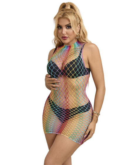 SUBBLIME - 952433 RAINBOW HIGH NECK SLEEVELESS FISHNET DRESS ONE SIZE