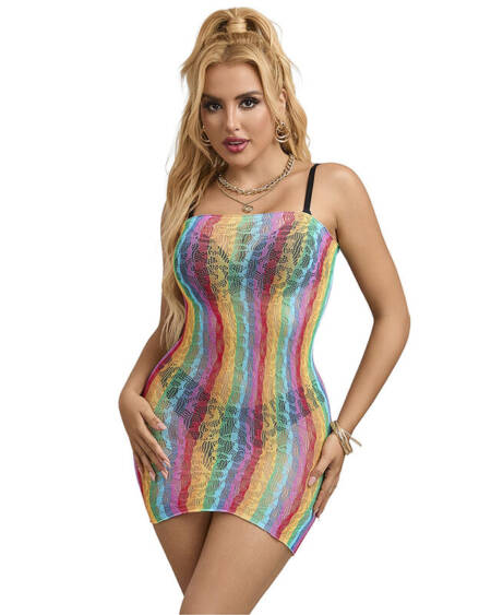SUBBLIME - 952457 RAINBOW OFF SHOULDER SLEEVELESS FISHNET DRESS ONE SIZE