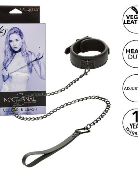 CALEXOTICS - NOCTURNAL COLLAR  LEASH LEATHER ADJUSTABLE BLACK