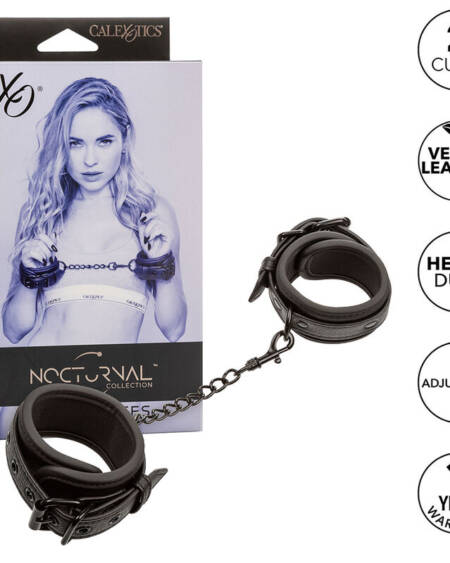 CALEXOTICS - NOCTURNAL LEATHER WRIST CUFFS ADJUSTABLE BLACK