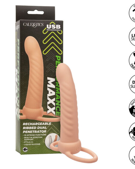 CALEXOTICS - MAXX RIBBED DUAL PENETRATOR 10 VIBRATIONS FLESH