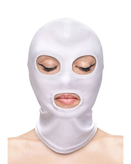 NS NOVELTIES - FETISH  FASHION EYES AND MOUTH HOOD NYLON WHITE