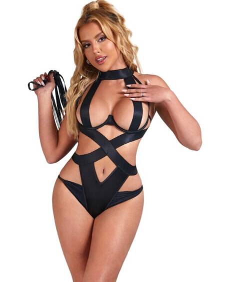 SUBBLIME - SEXY HALTER BODY WITH HARNESS BLACK S/M