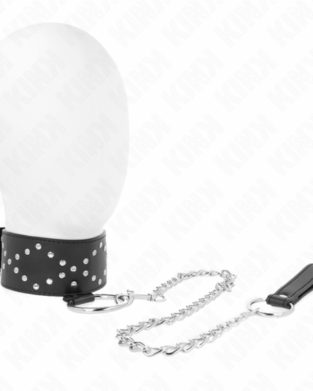 KINK - NECKLACE 65 CM WITH LEASH WITH SILVER STUDS MODEL 3 ADJUSTABLE 36-43 CM X 5 CM