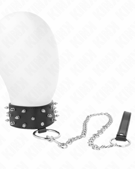 KINK - NECKLACE WITH LEASH 65 CM WITH SILVER STUDS MODEL 5 ADJUSTABLE 36-43 CM X 5 CM