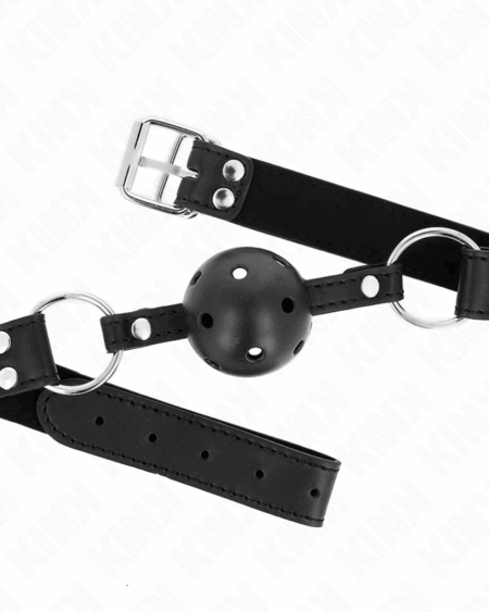 KINK - BREATHABLE BALL 4 CM GAG WITH DOUBLE RIVET MODEL 1 BLACK 62.5 x 2.5 CM ADJUSTABLE 42-58 CM