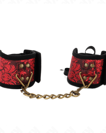 KINK - SCANDAL WRIST RESTRAINTS RED-BLACK LACE DETAILS 24.5 CM X 6.5 CM