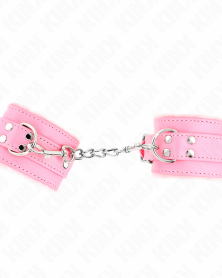 KINK - FUR LINED WRIST RESTRAINTS PINK WITH PINK BELT ADJUSTABLE 17-29 CM X 6 CM