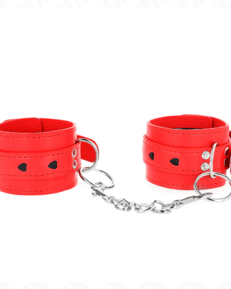 KINK - RED WRIST RESTRAINTS WITH BLACK HEART INLAY ADJUSTABLE 21-28 CM X 5.5 CM