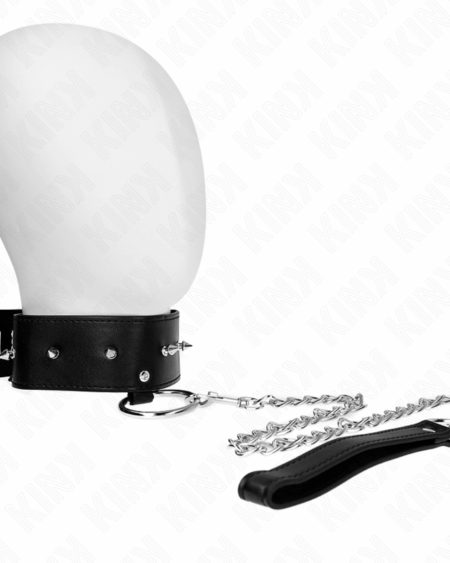 KINK - NECKLACE 65 CM WITH LEASH WITH SILVER STUDS MODEL 2 ADJUSTABLE 36-43 CM X 5 CM