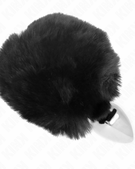 KINK - STAINLESS STEEL PLUG 7 x 3 CM WITH BLACK FAUX FUR RABBIT TAIL 8 CM