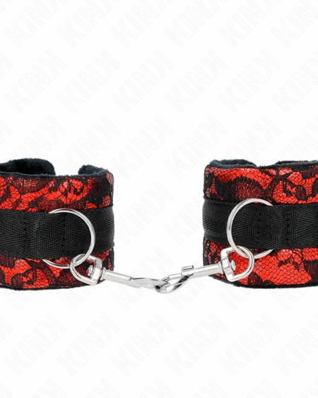 KINK - SHORT VELVET LACE WRIST RESTRAINTS AND NYLON BIND RED / BLACK 23 X 6.5 CM