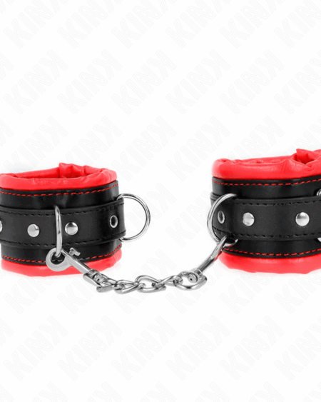 KINK - HEAVY WRIST RESTRAINTS WITH RED FUR LINED ADJUSTABLE 20-30 CM X 6 CM