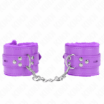 KINK - FUR LINED WRIST RESTRAINTS WITH SQUARE HOLES PURPLE AND PURPLE BELT ADJUSTABLE 17-29 CM X 6 CM
