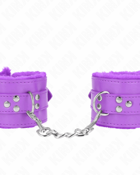 KINK - FUR LINED WRIST RESTRAINTS WITH SQUARE HOLES PURPLE AND PURPLE BELT ADJUSTABLE 17-29 CM X 6 CM