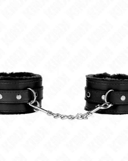 KINK - PREMIUM FUR LINED WRIST RESTRAINTS BLACK WITH BLACK BELT ADJUSTABLE 17-29 CM X 6 CM