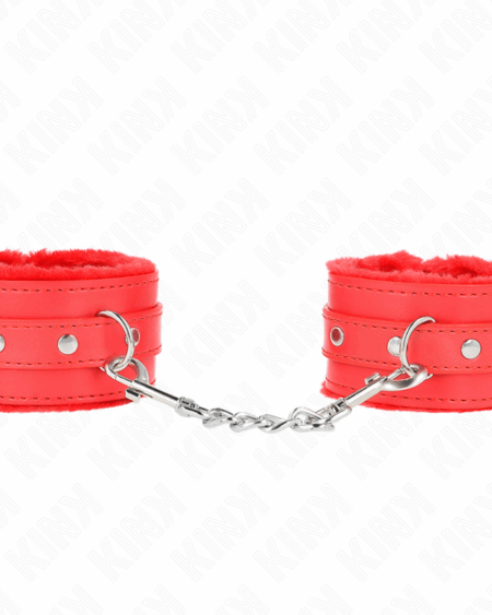 KINK - PREMIUM FUR LINED WRIST RESTRAINTS RED WITH RED BELT ADJUSTABLE 17-29 CM X 6 CM