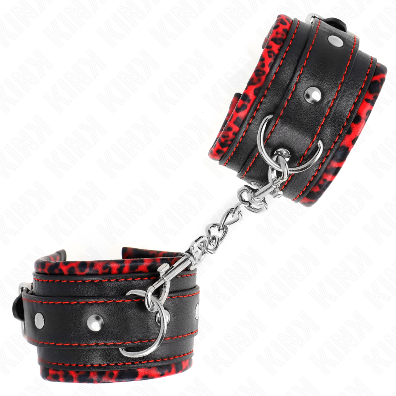 KINK - FUR LINED WRIST RESTRAINTS RED / BLACK ADJUSTABLE 17-29 CM X 6 CM - Image 2