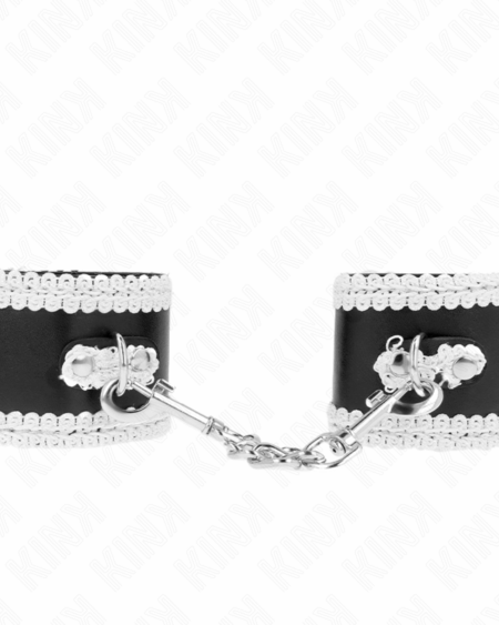 KINK - BLACK WRIST RESTRAINTS WITH WHITE DECORATE LACE ADJSUTABLE 20-23 CM X 5.5 CM