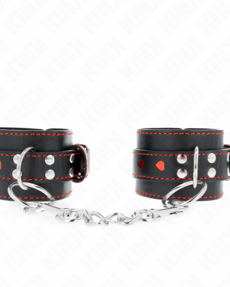 KINK - BLACK WRIST RESTRAINTS WITH RED HEART INLAY ADJUSTABLE 21-28 CM X 5.5 CM