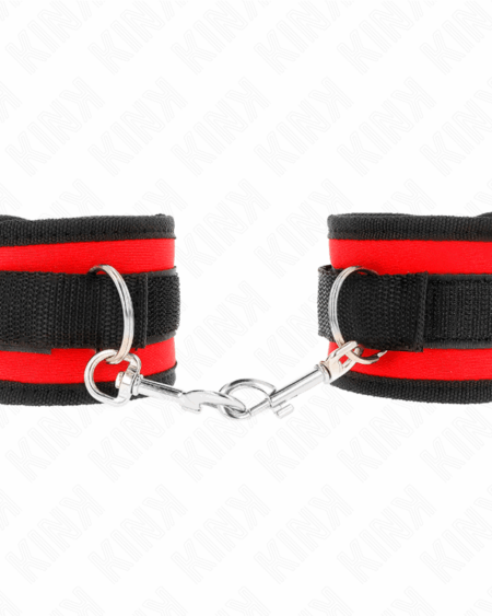 KINK - NYLON BIND HOOKLOOP WRIST RESTRAINTS RED-BLACK MODEL 2 ADJUSTABLE 18-35 CM X 6 CM