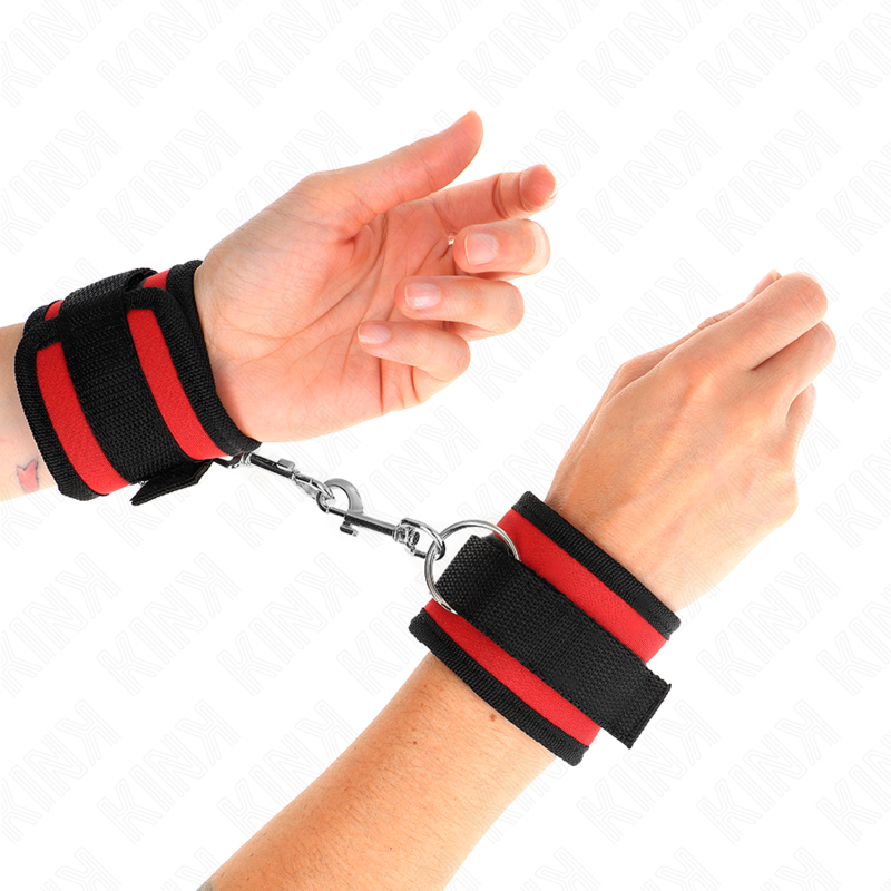 KINK - NYLON BIND HOOKLOOP WRIST RESTRAINTS RED-BLACK MODEL 2 ADJUSTABLE 18-35 CM X 6 CM - Image 4