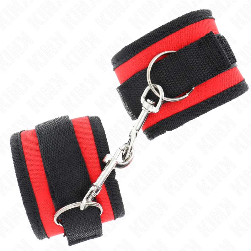 KINK - NYLON BIND HOOKLOOP WRIST RESTRAINTS RED-BLACK MODEL 2 ADJUSTABLE 18-35 CM X 6 CM - Image 2