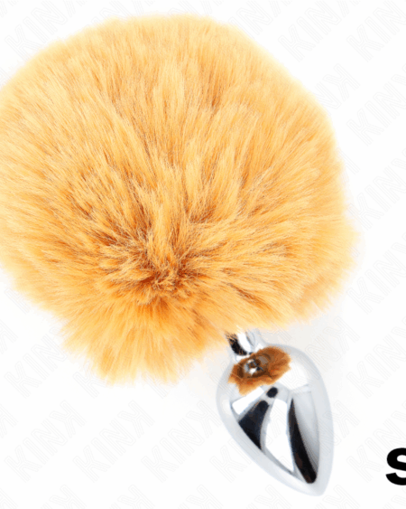 KINK - STAINLESS STEEL PLUG 7 x 3 CM WITH BEIGE FAUX FUR RABBIT TAIL 8 CM