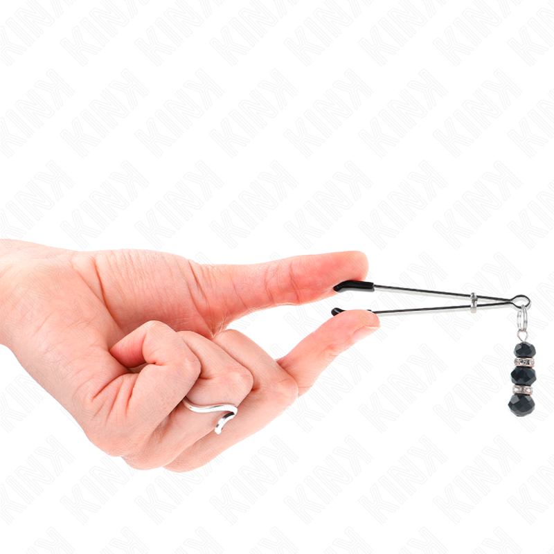 KINK - GOLD THIN NIPPLE CLAMPS WITH 3 BLACK GLASS BEADS 7 CM - Image 2