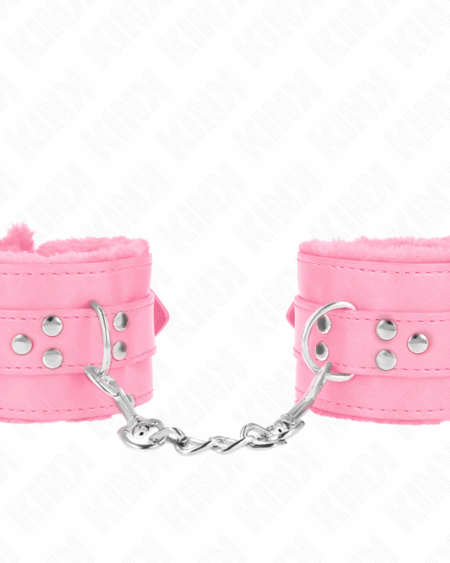 KINK - FUR LINED WRIST RESTRAINTS WITH SQUARE HOLES PINK AND PINK BELT ADJUSTABLE 17-29 CM X 6 CM