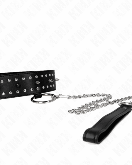KINK - NECKLACE WITH LEASH 65 CM WITH SILVER STUDS MODEL 1 ADJUSTABLE 36-43 CM X 5 CM