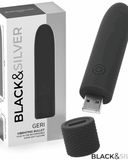 BLACK  SILVER - GERI USB RECHARGEABLE VIBRATING BULLET 8 VIBRATIONS BLACK 10 X 2.2 CM