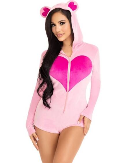 LEG AVENUE - TEDDY BEAR VELVET BODYSUIT PINK S