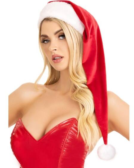 LEG AVENUE - LONG VELVET PLUSH SANTA HAT RED