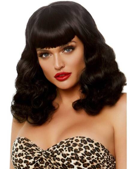 LEG AVENUE - CURLY RETRO WIG WITH BANGS LUMINISCENT BLACK
