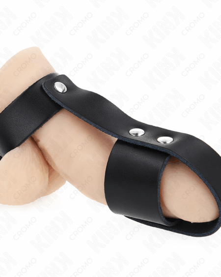 KINK - LEATHER PENIS CAGE RING WITH ADJUSTABLE BALL DIVIDER