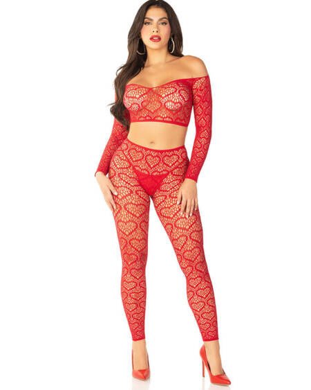 LEG AVENUE - CROP TOP + STOCKINGS RED ONE SIZE