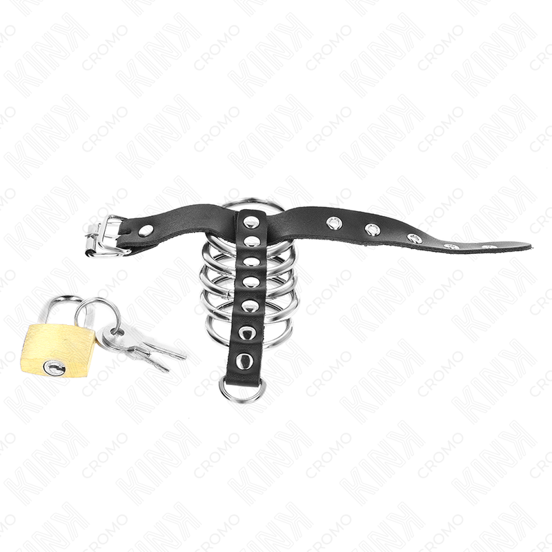 KINK - LEATHER PENIS RING WITH LOCK STRAP 21 X 2 CM AND 5 METAL RINGS FROM 3 CM TO 4 CM - Image 5