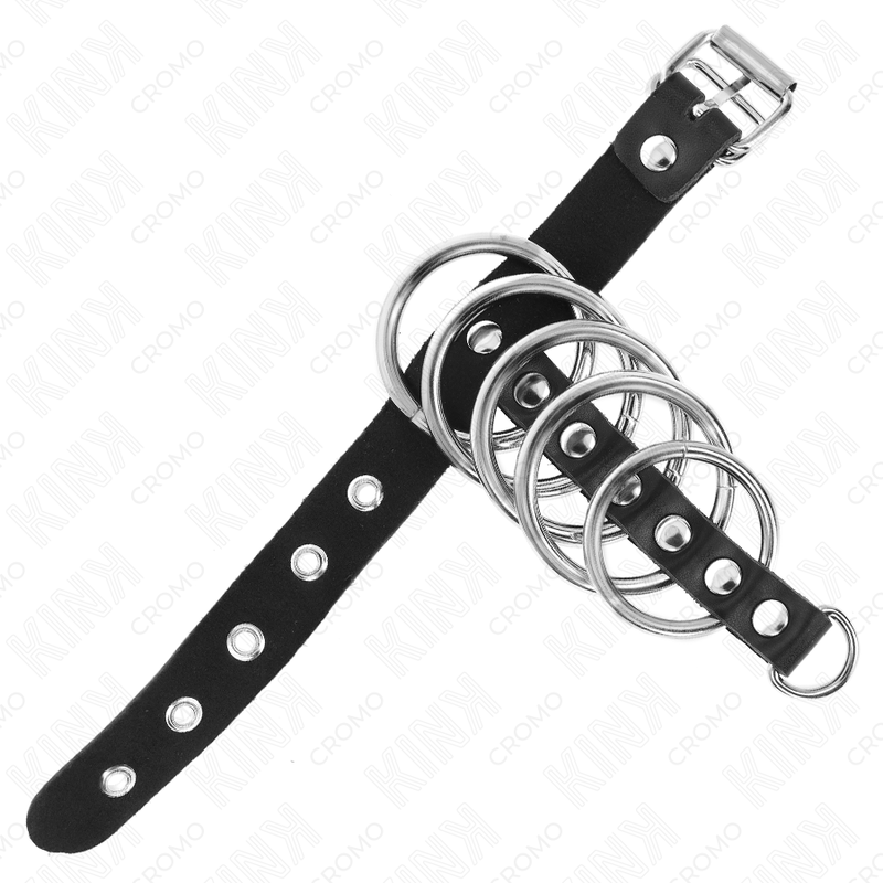 KINK - LEATHER PENIS RING WITH LOCK STRAP 21 X 2 CM AND 5 METAL RINGS FROM 3 CM TO 4 CM - Image 4